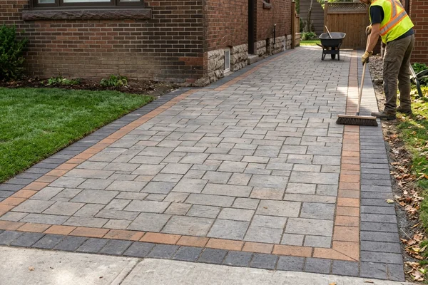 After: Level relaid driveway with border
