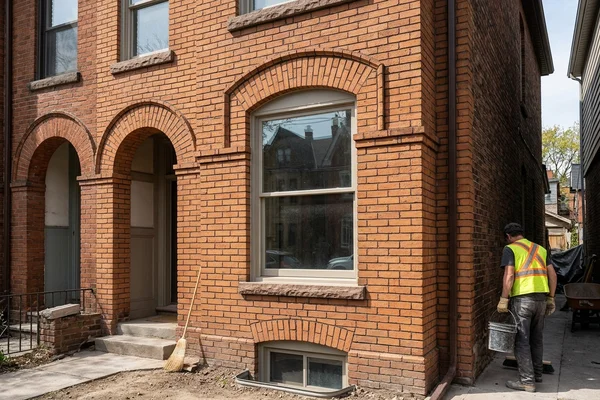 After: Restored facade with repaired arches