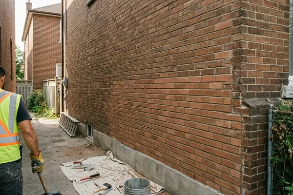 After: Straight rebuilt wall with matched brick