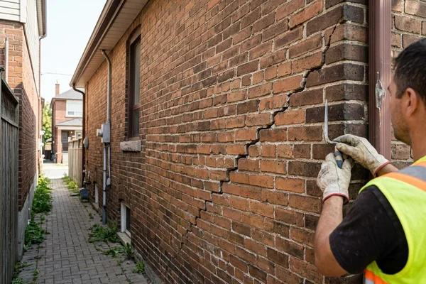 Before: Bowing side wall with a long diagonal crack
