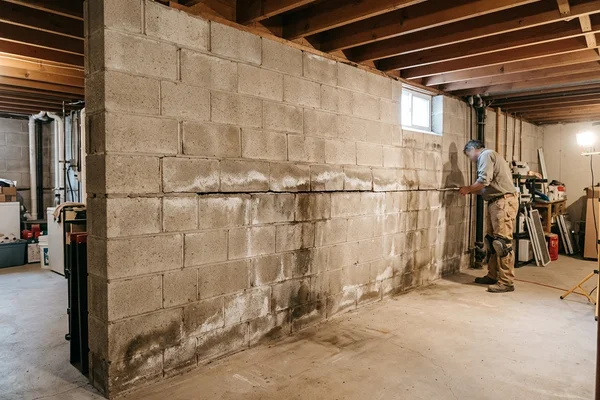 Before: Bowing block wall with a horizontal crack
