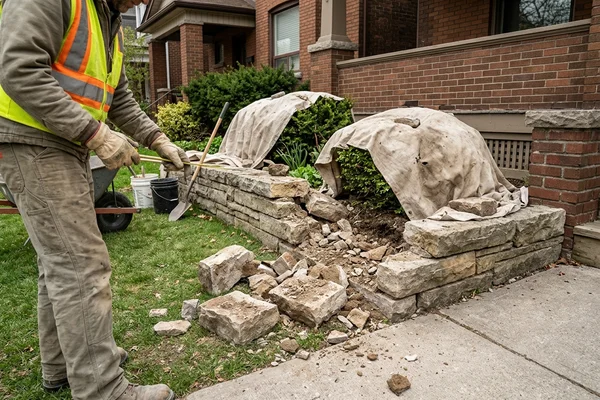 Before: Collapsed stone garden wall