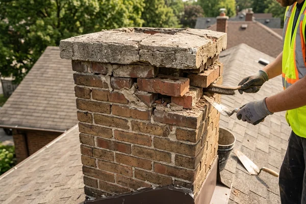 Before: Cracked chimney crown with missing mortar