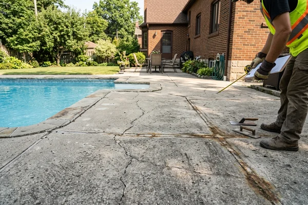 Before: Cracked, hot concrete pool deck