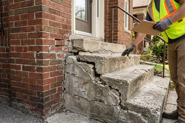 Before: Crumbling concrete steps pulling from house