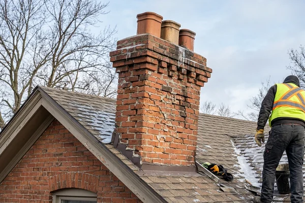 Before: Multi-flue heritage stack leaning after an ice storm