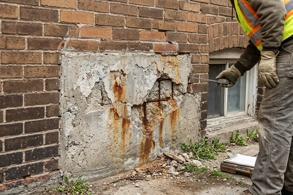 Before: Spalled wall with exposed rebar