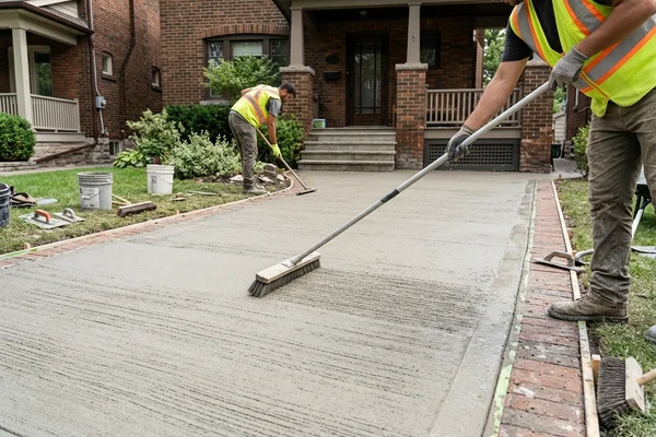 Broom-finish overlay on a driveway