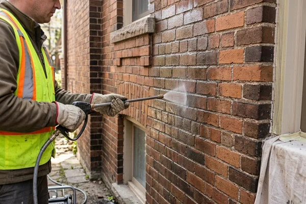 Clear protective coating sprayed on brick