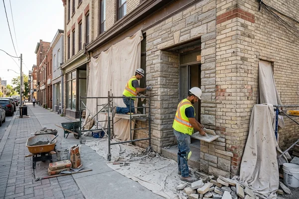 New stone veneer entrance on a Toronto commercial storefront