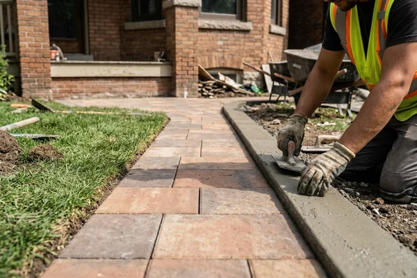 Edge restraint along a new interlock walkway