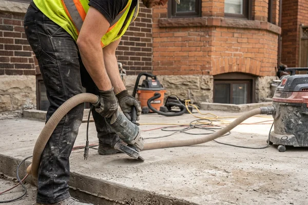 Diamond grinder preparing a concrete patio surface