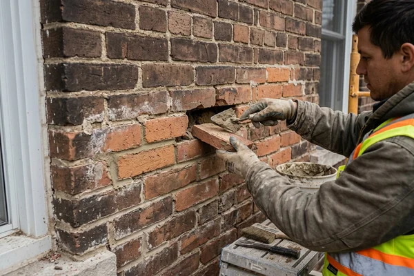 Dutchman repair inserting a reclaimed brick face into a heritage wall