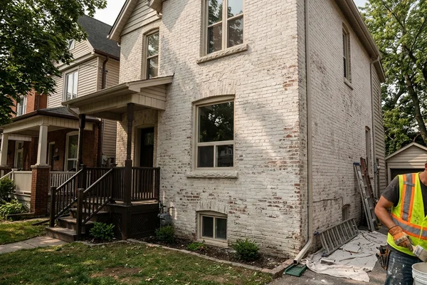 Finished limewashed brick house