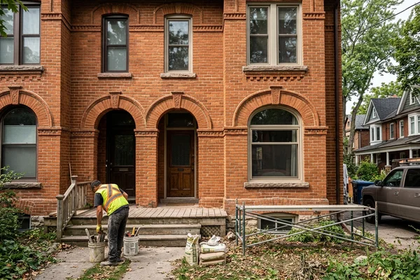 Restored Edwardian facade with repaired arches and lime joints