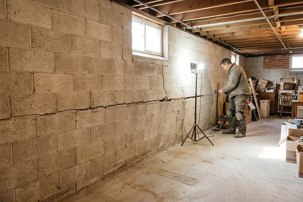 Horizontal crack in a bowing block foundation wall