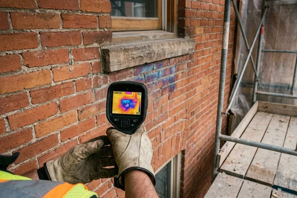 Infrared moisture scan of a brick facade