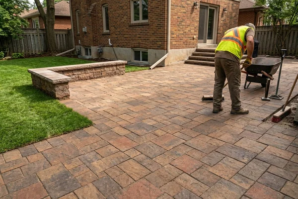 Interlock patio with a seating wall