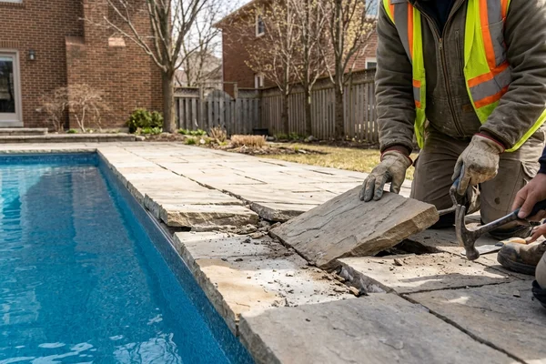 Loose, cracked pool coping after winter