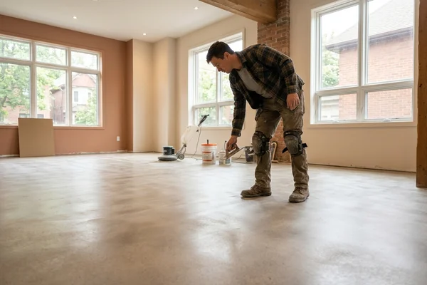 Matte polished concrete floor in an office