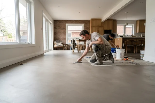 Seamless microcement floor through an open living space