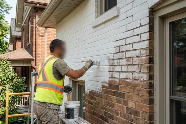 Mineral silicate paint finish on a brick facade