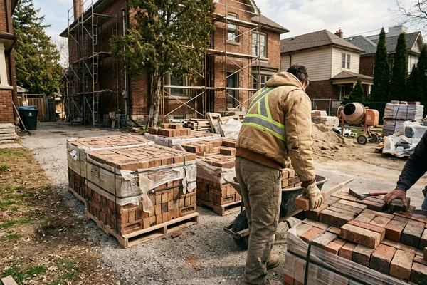 Blended brick from three runs mixed on site for colour consistency