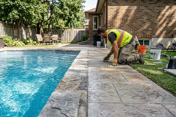 Pool coping integrated with a Jewelstone deck