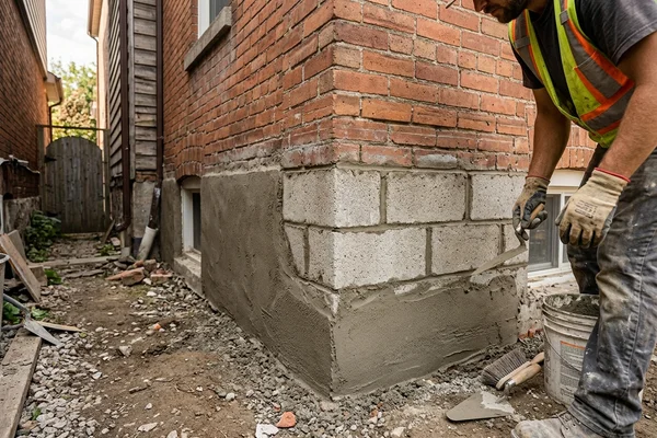 Rebuilt block foundation section with new parging