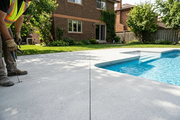 Sealed resurfaced concrete pool surround