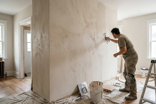 Smooth-trowel interior stucco feature wall