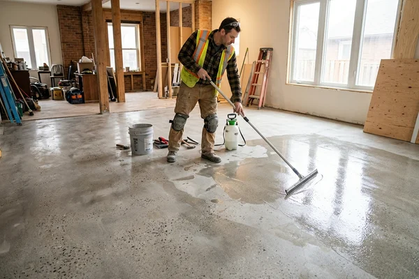 Warehouse floor being densified after grinding