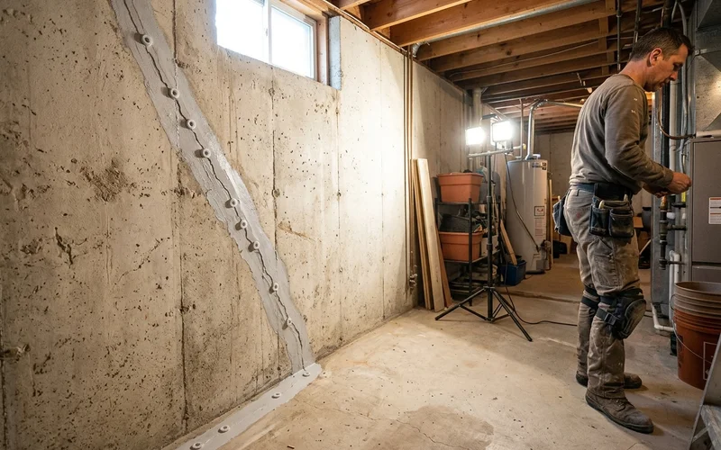 Injection ports along a sealed basement crack