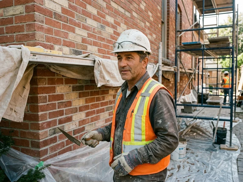 Marty Russo, founder and master mason, beside restored Victorian red brick