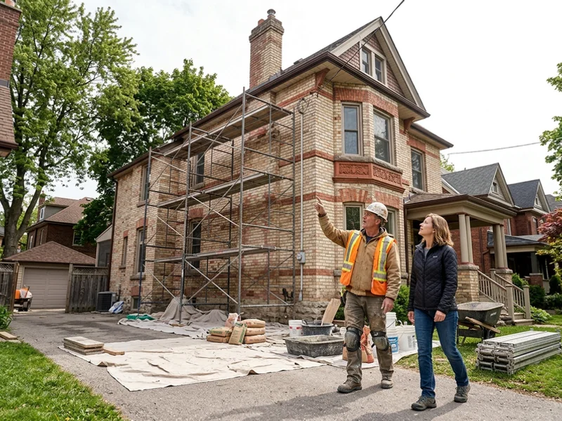 Master mason walking a Toronto brick home with the owner during a site visit