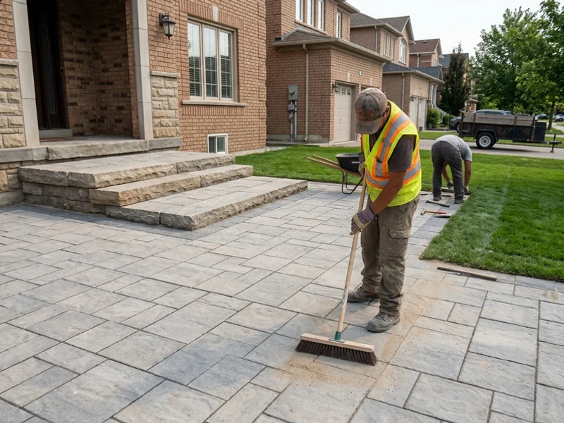 Interlocking driveway with natural stone entry in Vaughan