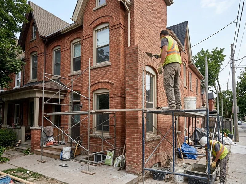 Restored Victorian semi facade in Old Toronto with new lime mortar joints