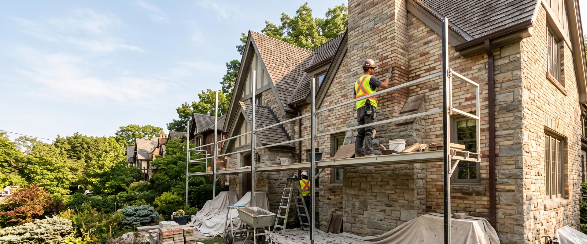 Etobicoke Kingsway stone and brick home with chimney repointing