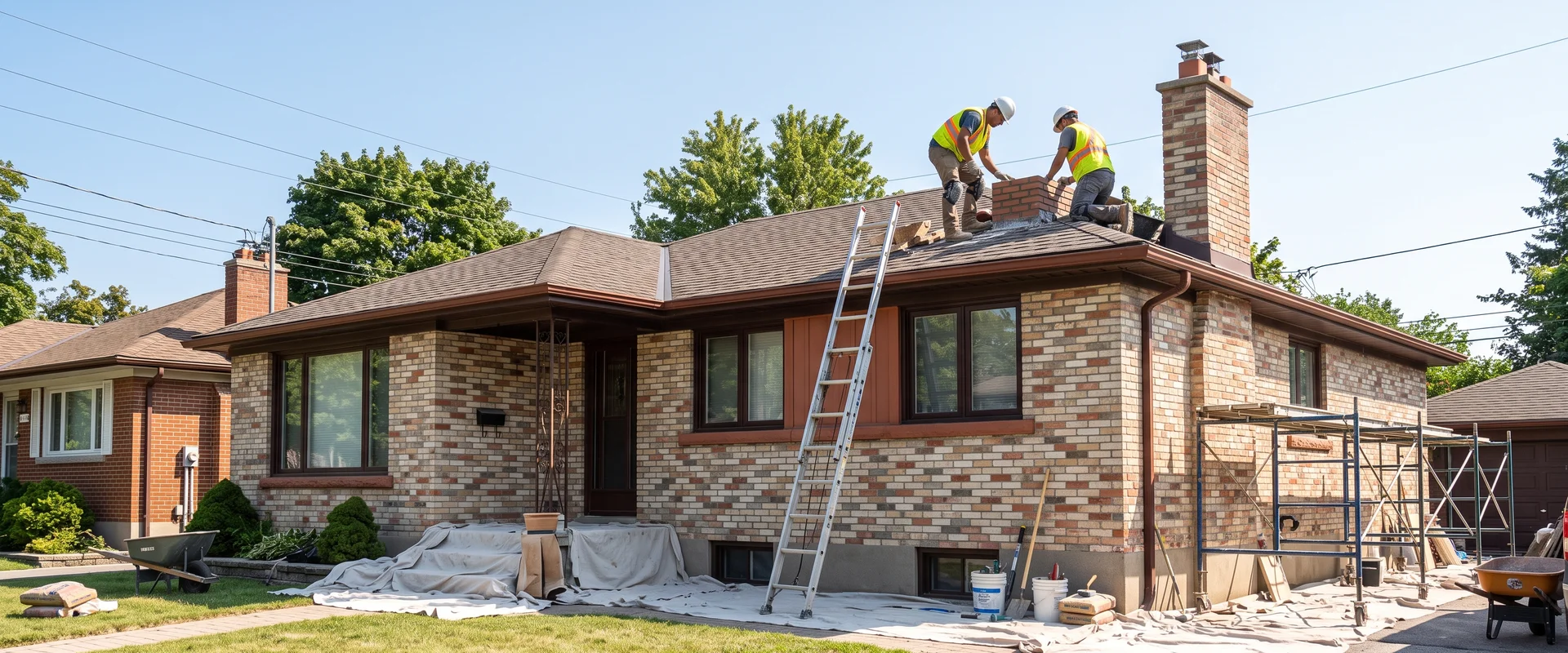 North York postwar brick bungalow during a chimney crown rebuild